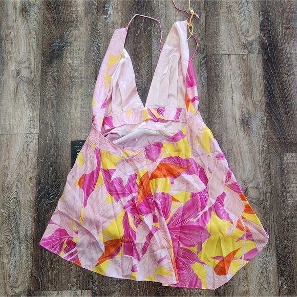 Retrofete Valo Mini Dress in Botanical Floral Halter Size Large Silk NWT - Picture 6 of 12